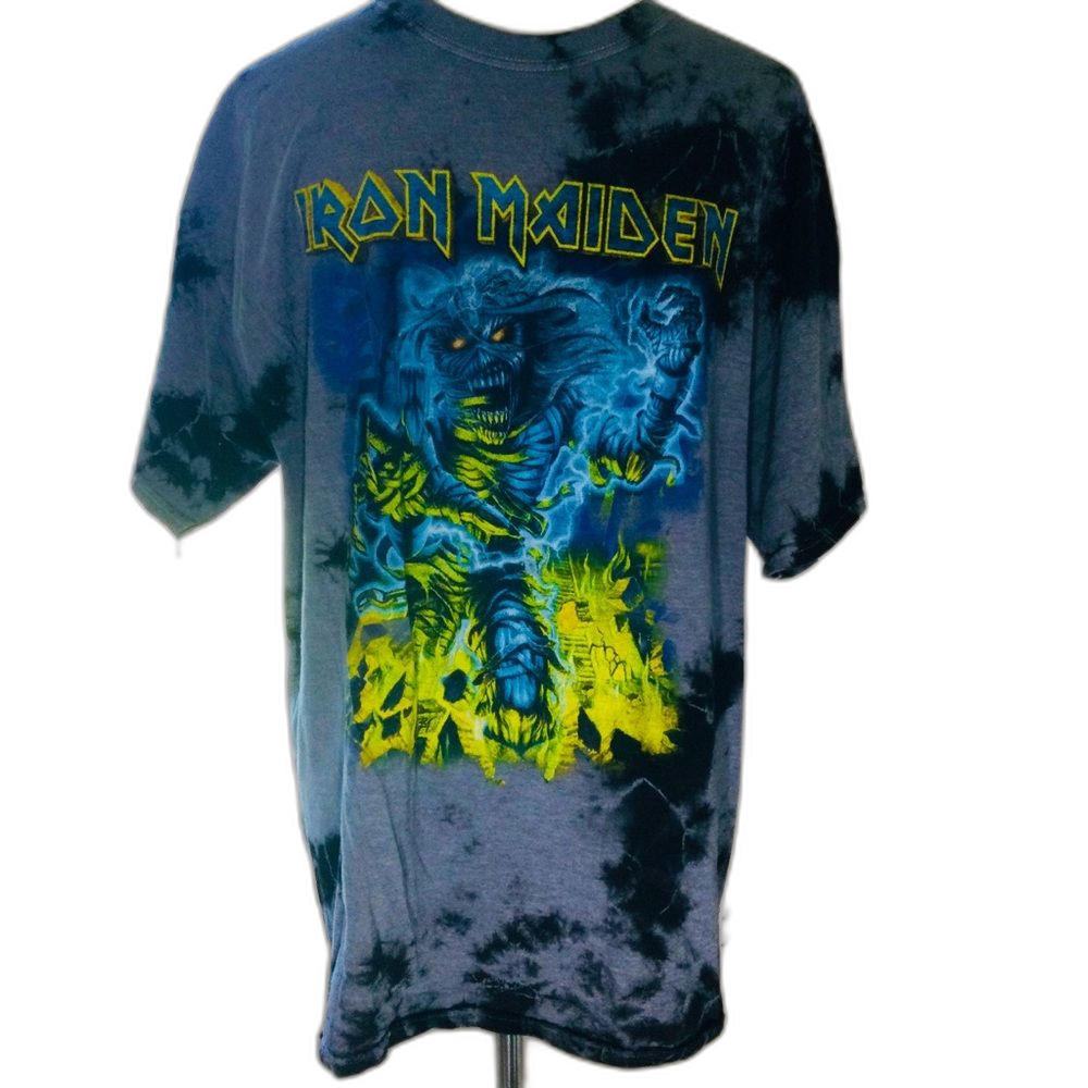 Global T-Shirt Men’s Size Large Color Blue Iron Maiden Tye-Dyed Graphic Tee